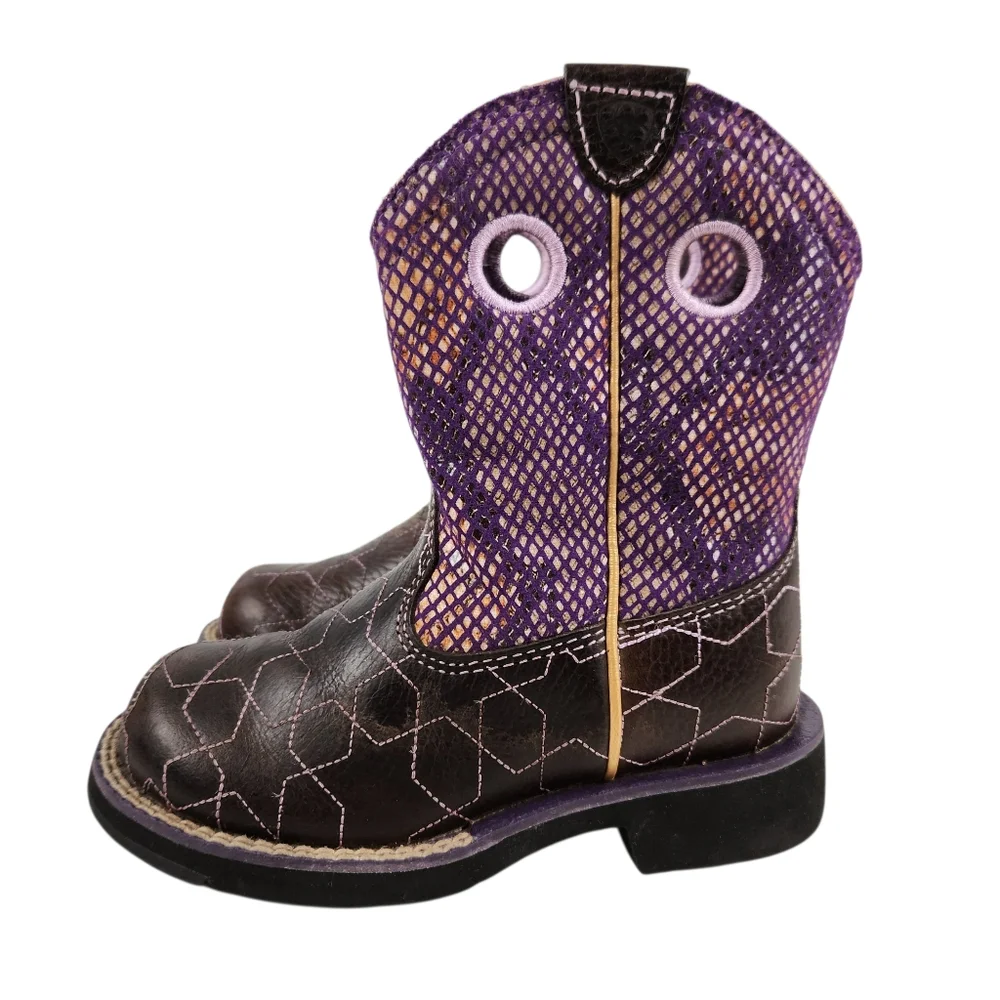 Ariat Fat Baby Brown Purple Leather Faux Snakeskin Western Boots Kids Size 10.5